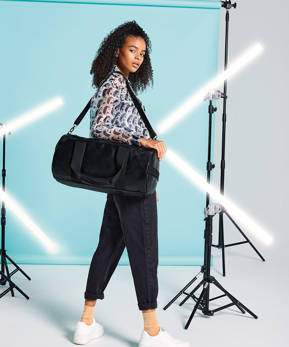 Faux leather barrel bag