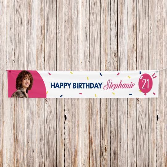 happy birthday banner, pink banner, printed banner, printed custom banner