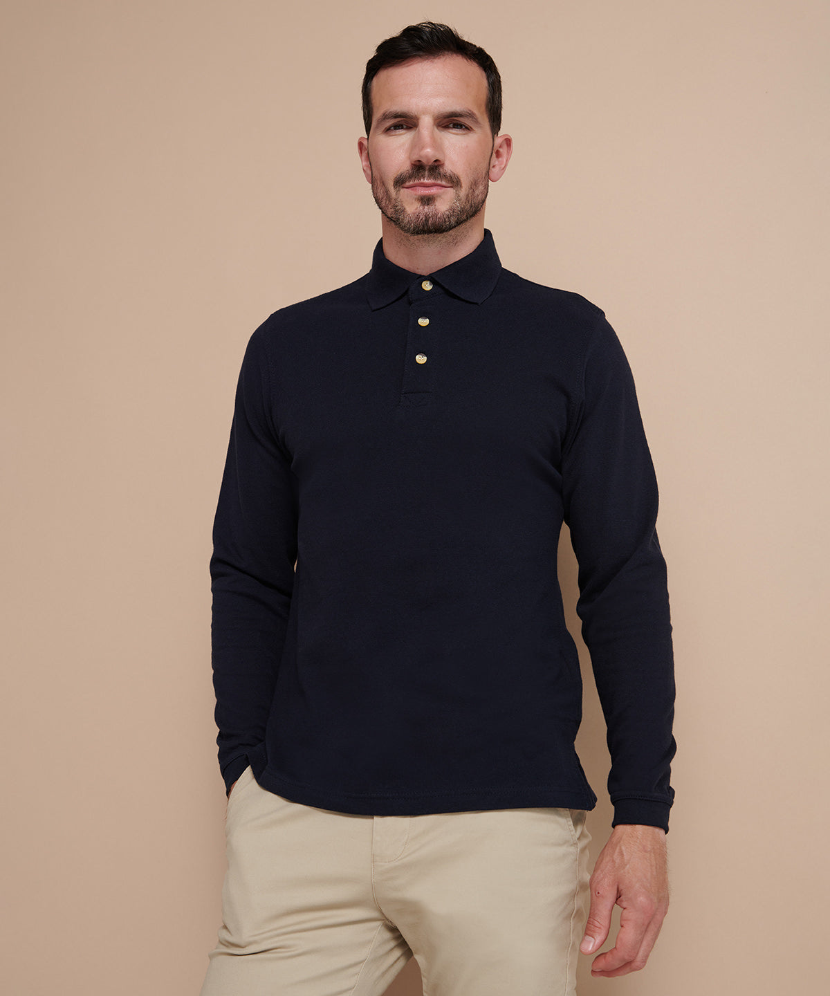 Long sleeve cotton polo shirt