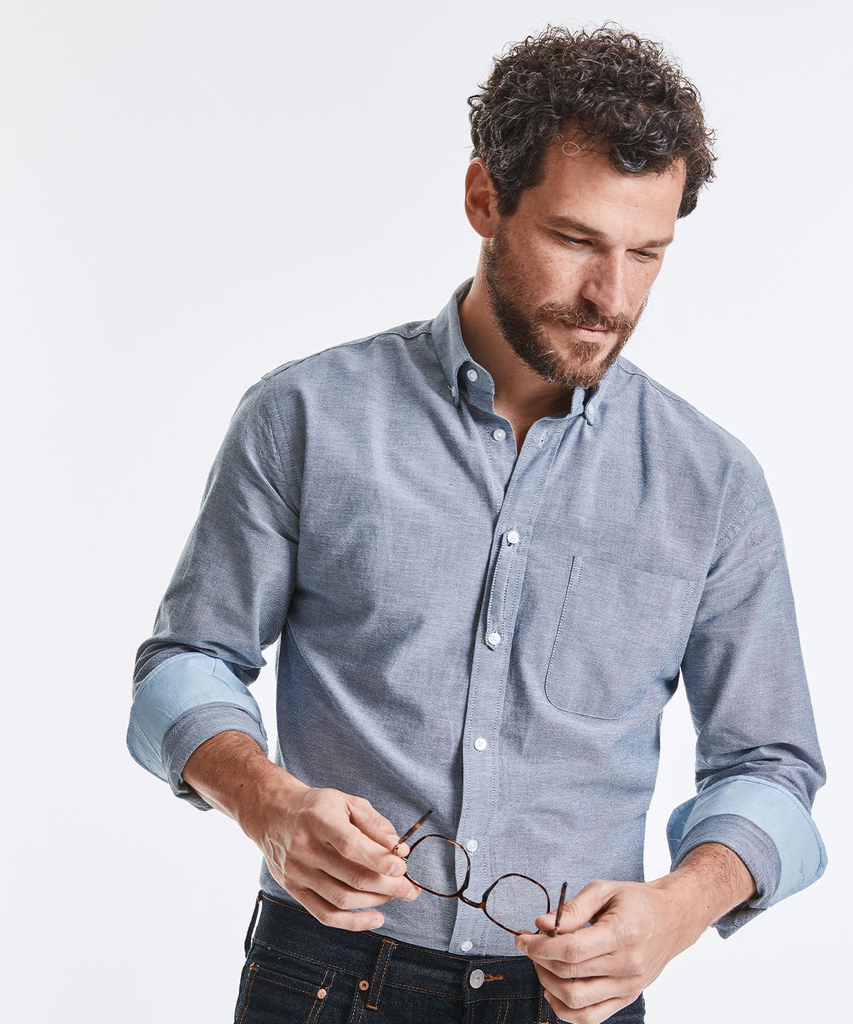 Long sleeve tailored washed Oxford shirt