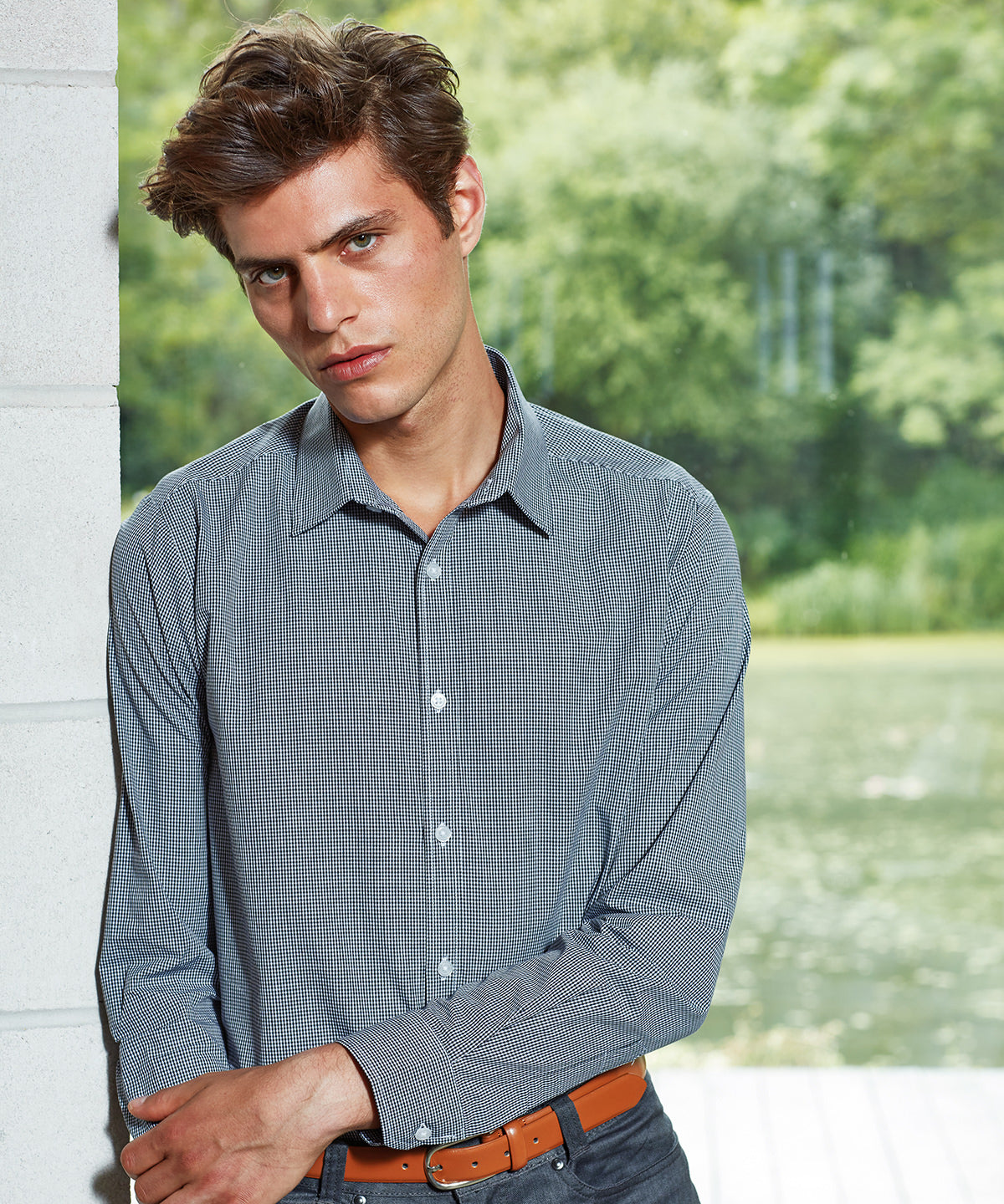 Microcheck (Gingham) long sleeve cotton shirt