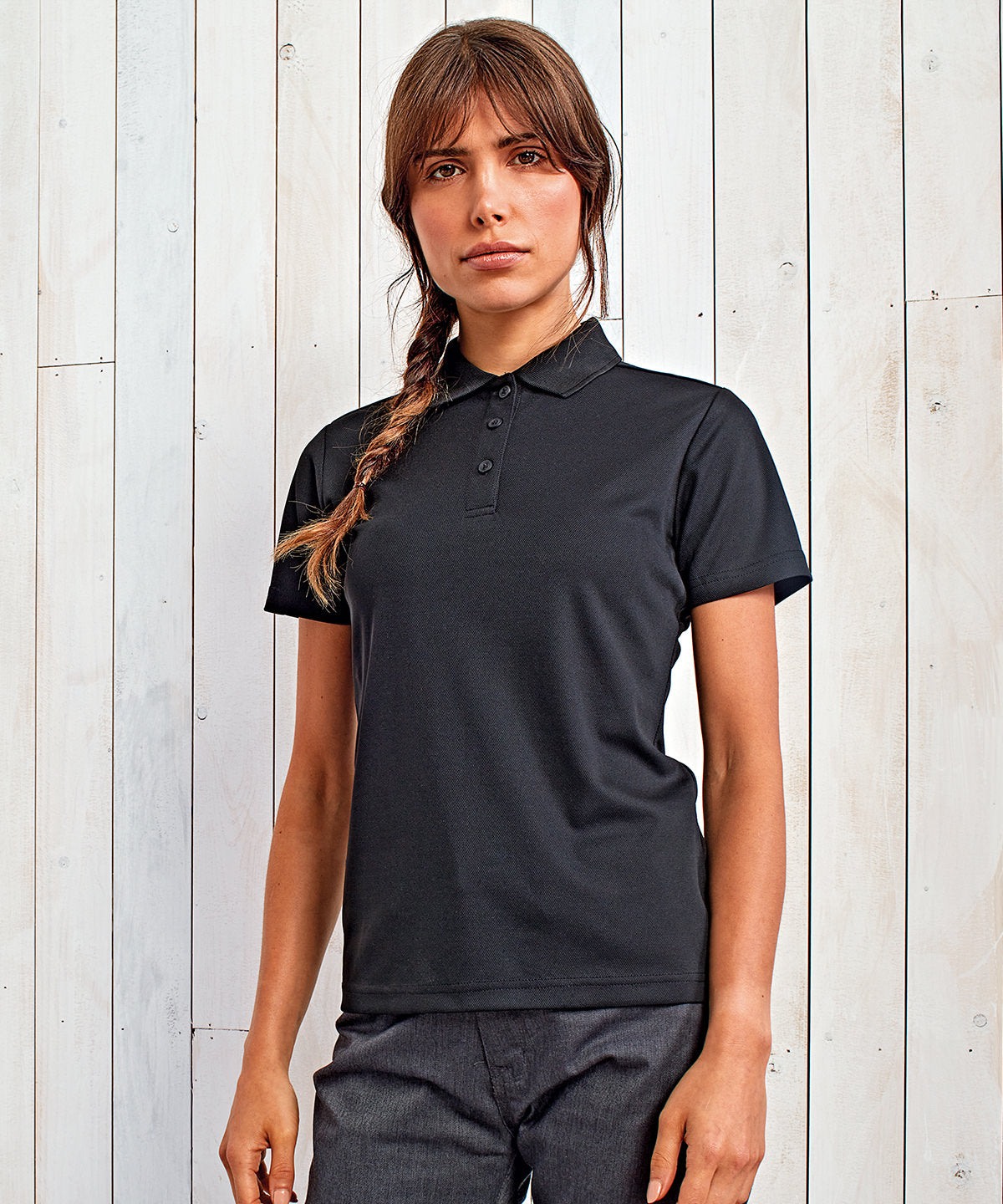 Women's spun dyed sustainable polo shirt